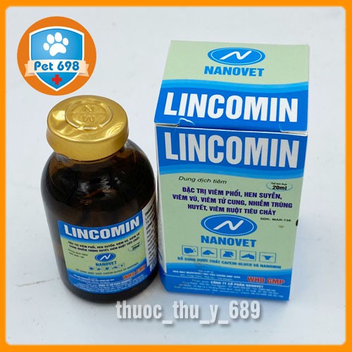 Hộp 20ml x 10 chai LINCOMIN Chữa bệnh đường hô hấp trên thú nhỏ, cho mèo PET-698