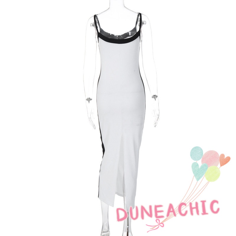 DUNEA Đầm hai dây xẻ tà màu tương phản thời trang dành cho nữ