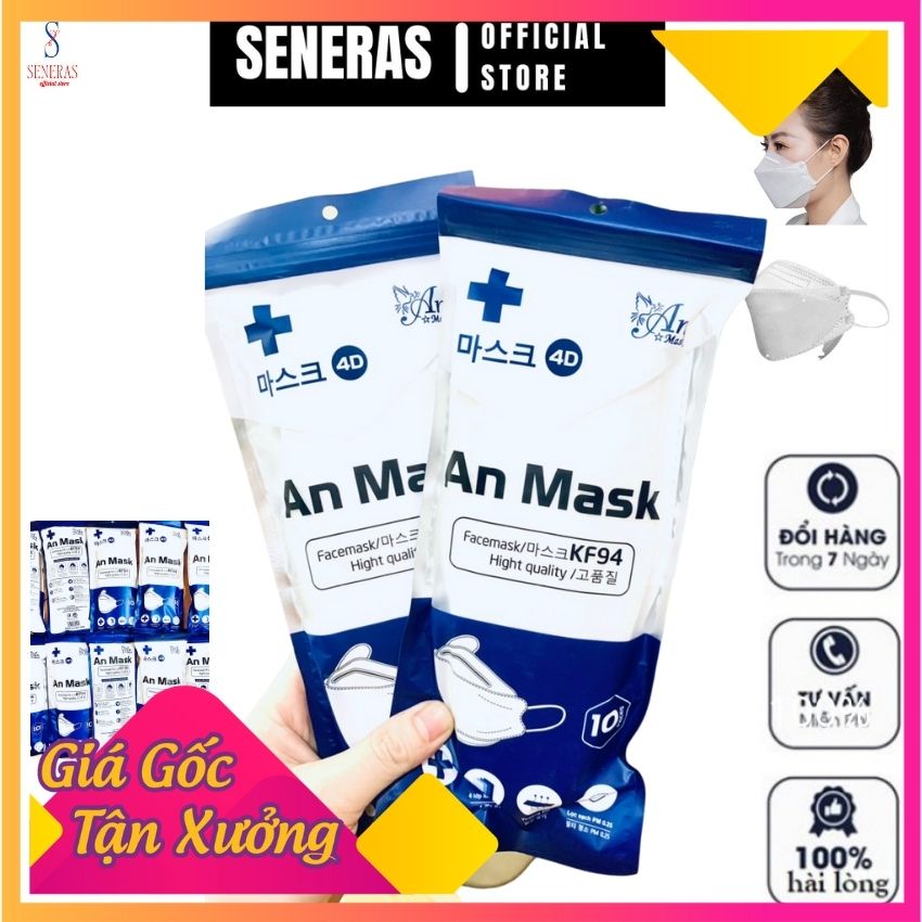 MỘT HỘP 10 CHIẾC KHẨU TRANG KHÁNG KHUẨN 4D KF94 AN MASK TIÊU CHUẨN HÀN QUỐC - HÀNG CHÍNH HÃNG