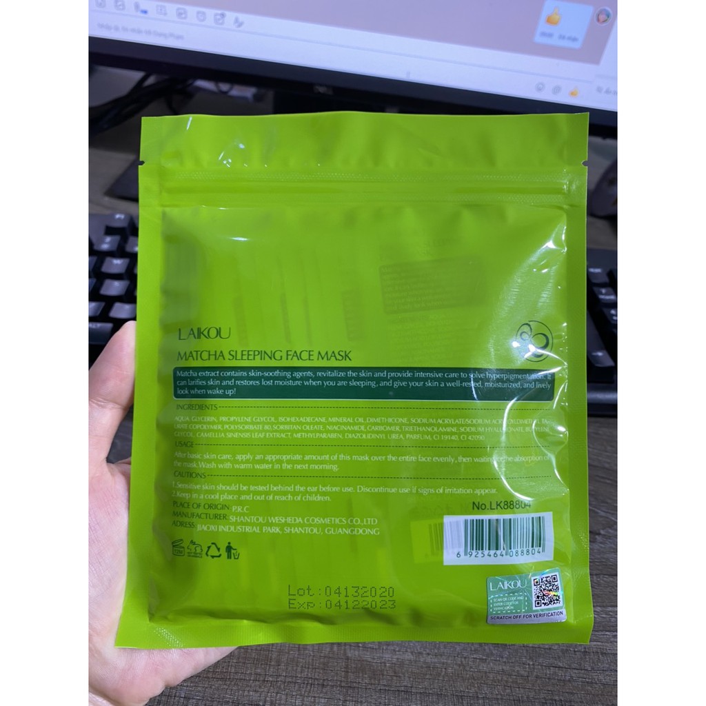 Mặt nạ ngủ bùn trà xanh trị mụn Matcha LaiKou ⚜️FREESHIP⚜️ Bán theo miếng | BigBuy360 - bigbuy360.vn