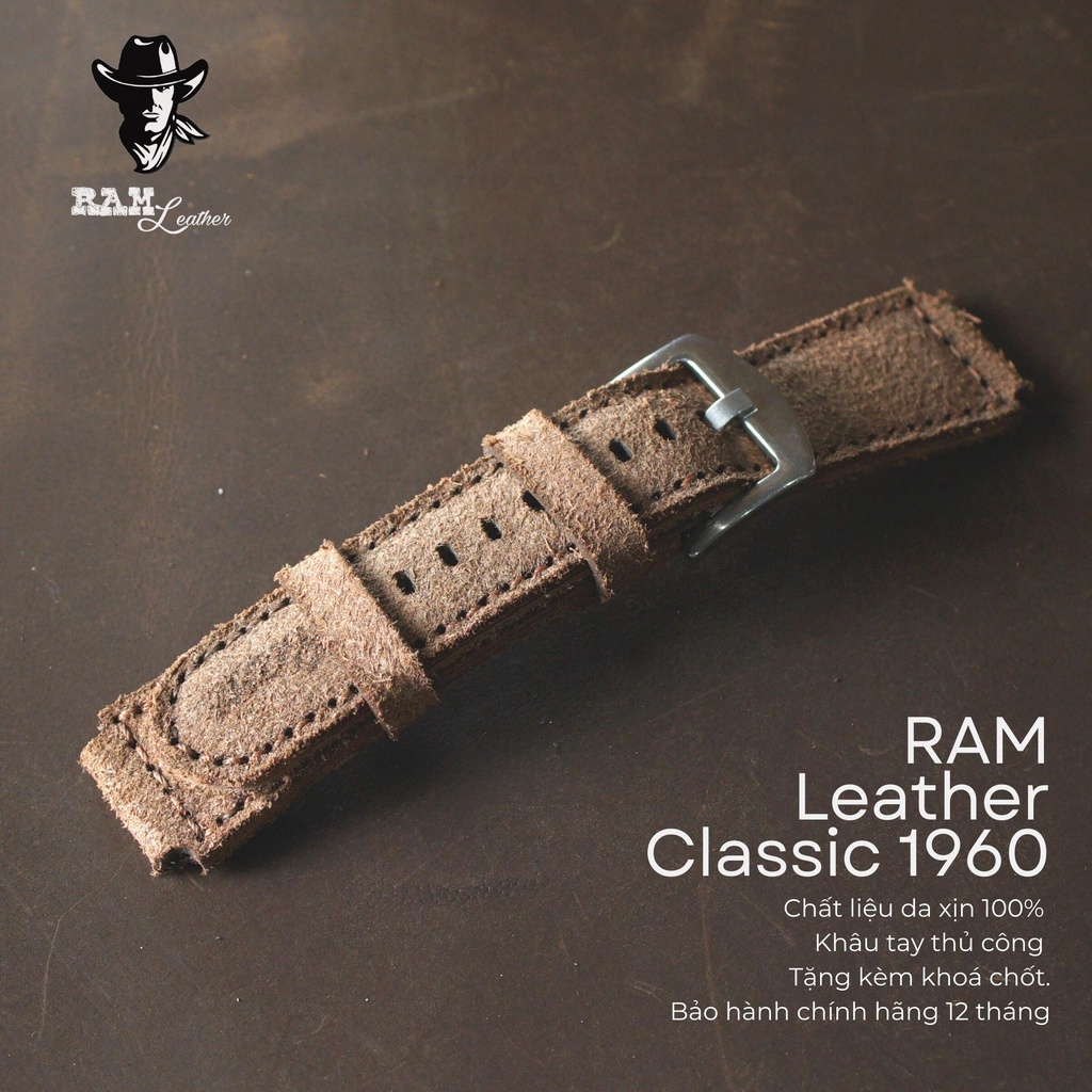 Dây Đồng Hồ Da Thật RAM Leather Classic 1960 Da Bò Lộn Vàng Lúa Chín Bền Đẹp