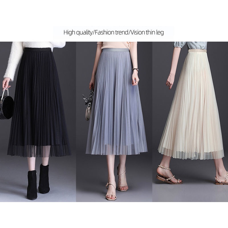 Chân Váy Chữ A Phối Lưới Xếp Ly Thời Trang Mùa Hè 2022 Cho Nữ