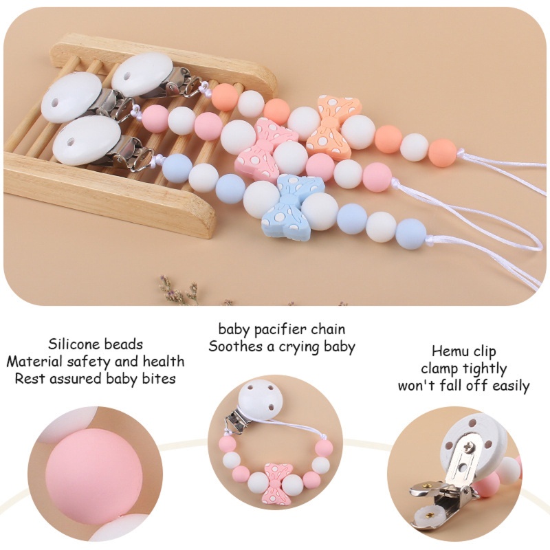 Kẹp Núm Vú Giả Bằng Silicon Hình Nơ Dễ Thương Cho Bé Sơ Sinh Mọc Răng
