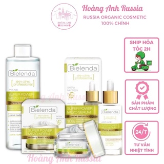 Bộ sản phẩm kem dưỡng, serum, toner Mezo xanh lá Bielenda cho da dầu mụn giúp da căng bóng, mịn màng