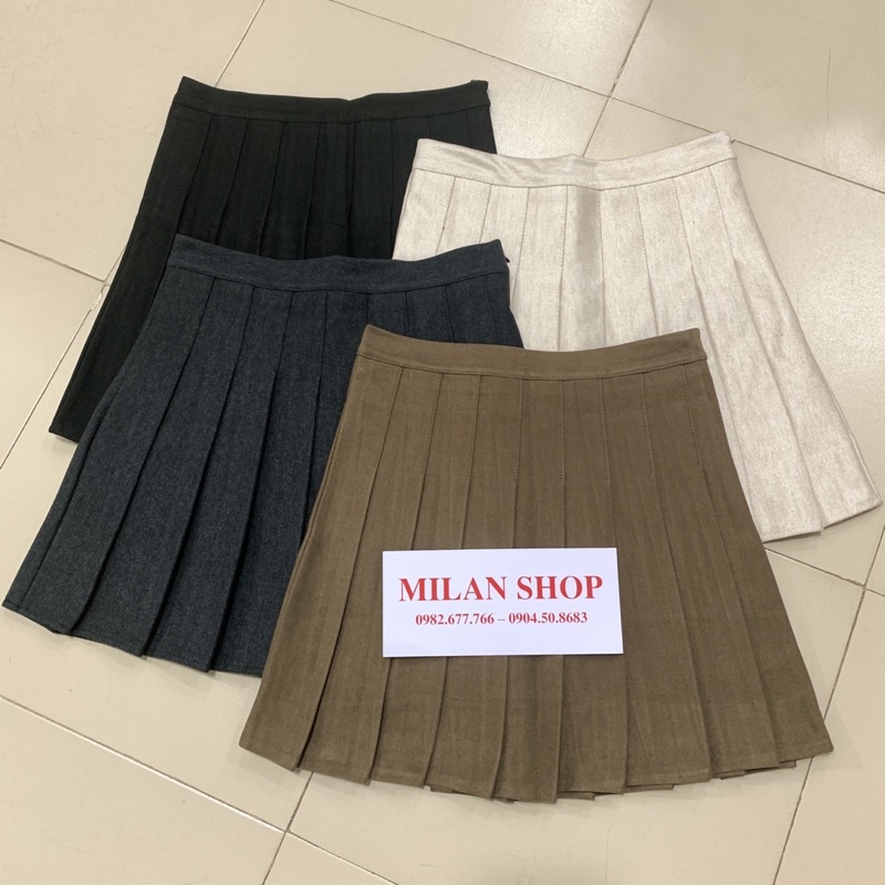 Chân váy dạ ngắn trên gối xếp ly có lót quần Quảng Châu