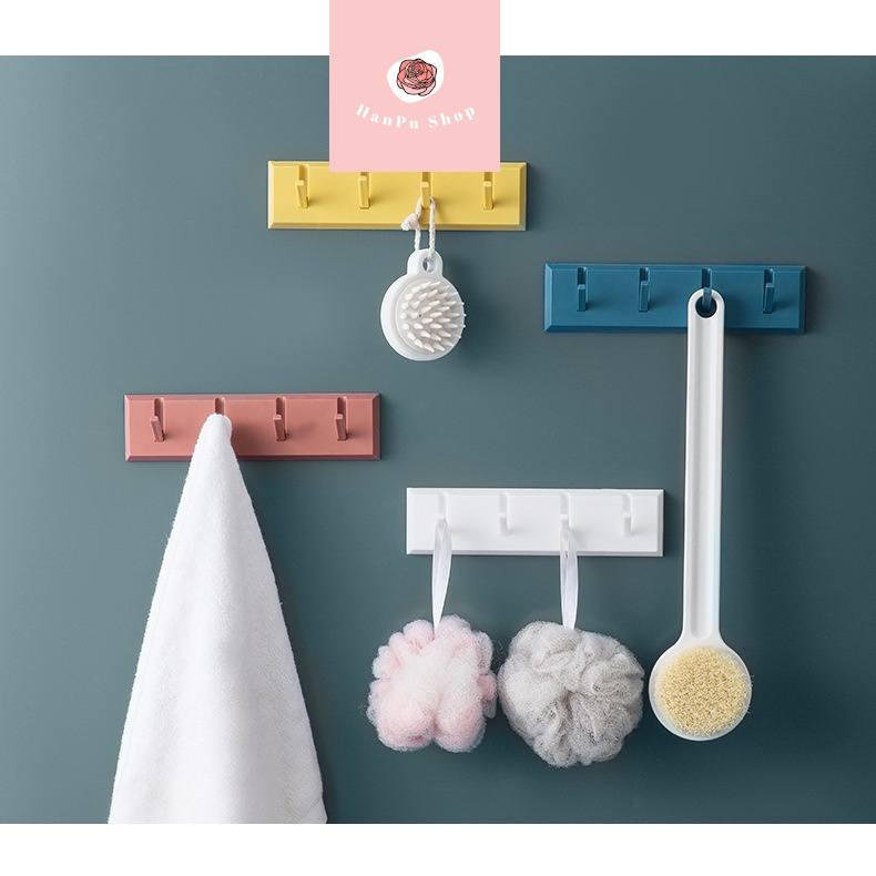 Thanh 4 Móc Dán Tường Siêu Chắc Móc Dán Treo Tường Treo Quần Áo