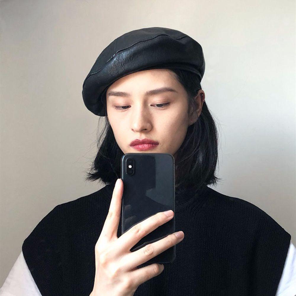 Mũ Beret Da PU Phong Cách Anh Quốc Ngọt Ngào Cho Nữ