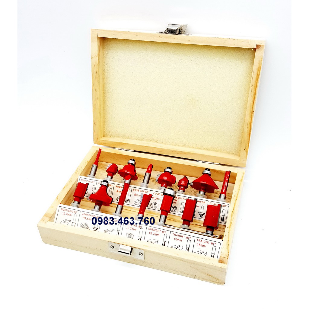 BỘ 15 MŨI PHAY GỖ CỐT NHỎ 6.3mm CAO CẤP