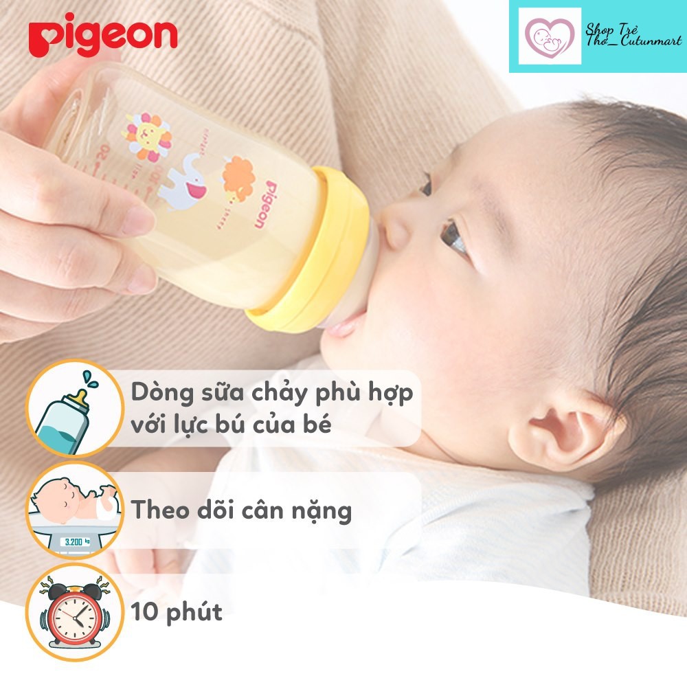 Bình sữa PIGEON (MADE IN THAILAND) cổ rộng Loại 160ml/240ml, Nhựa PPSU cao cấp bình pig