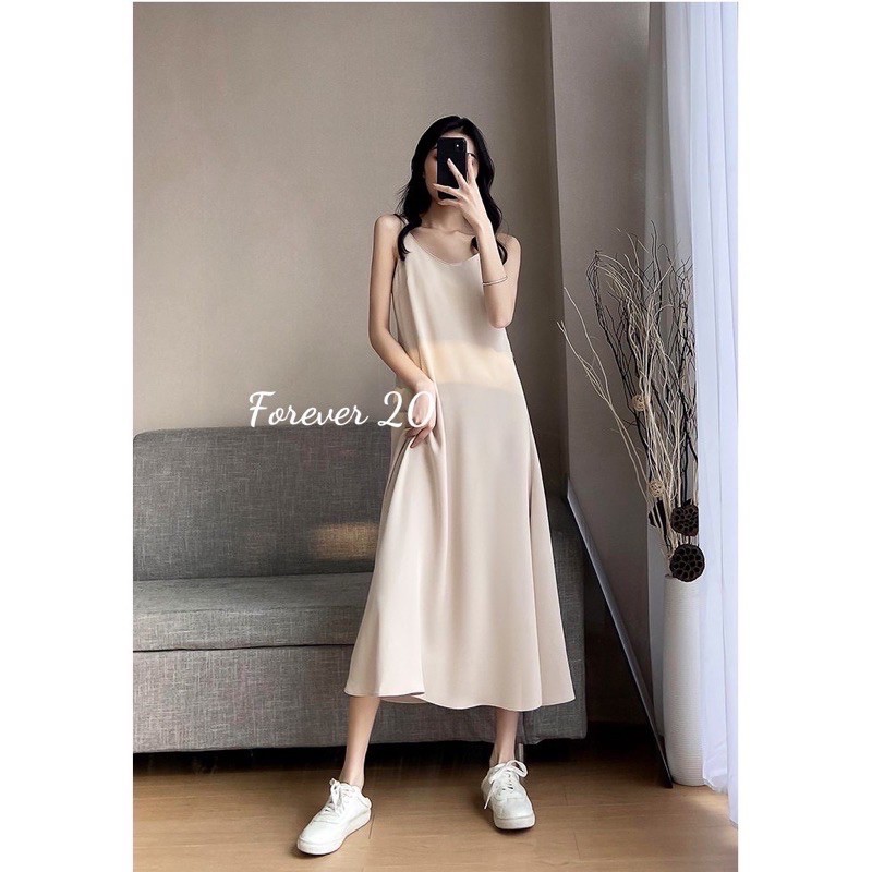 Đầm Maxi 2 Dây Mặc Đi Biển Cổ Tym Dây Điều Chỉnh Dáng Dài Màu Đen Be