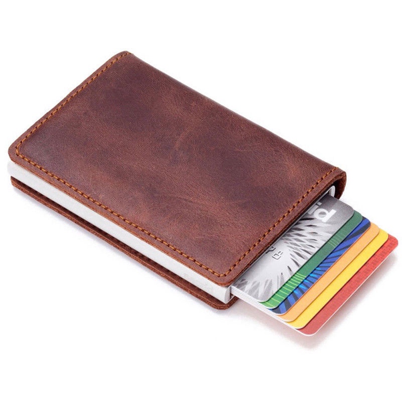 Ví Da PU BISI GORO Chống Trộm Có Khóa Rfid Dạng Nhôm Phong Cách Vintage Cho Nam