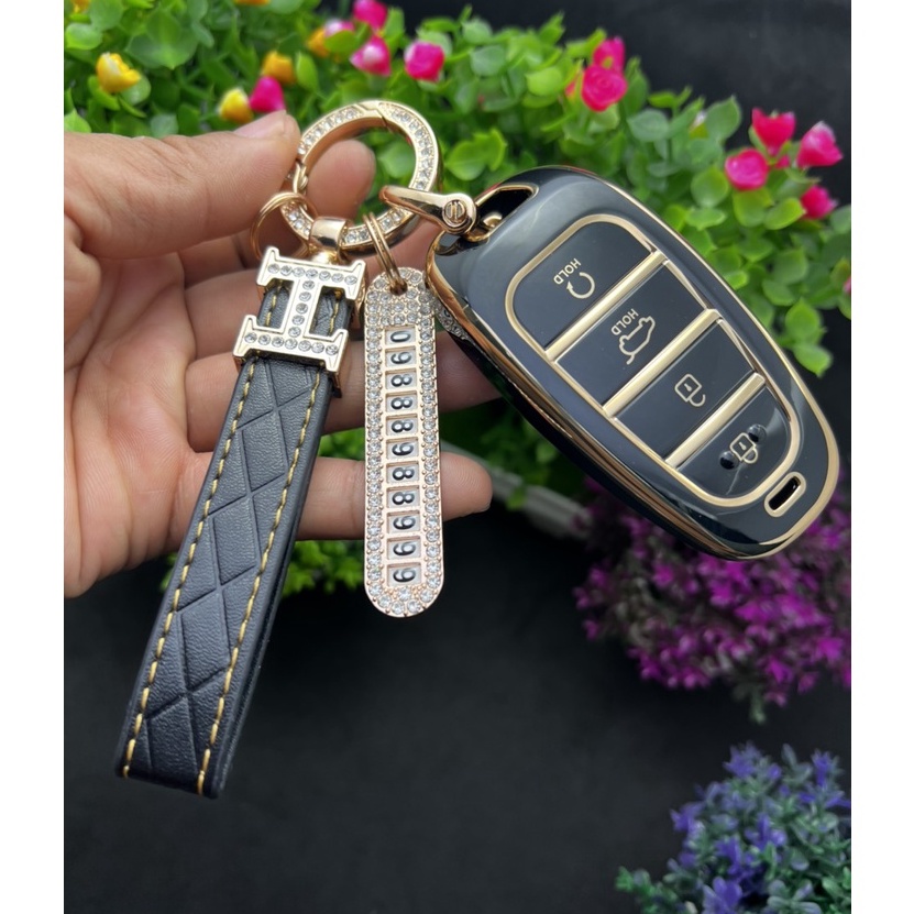 Bao chìa khóa Đen Vàng- Ốp chìa khóa  TPU Đen Vàng xe ô tô HUYNDAI Santafe 2021-Tucson 2022