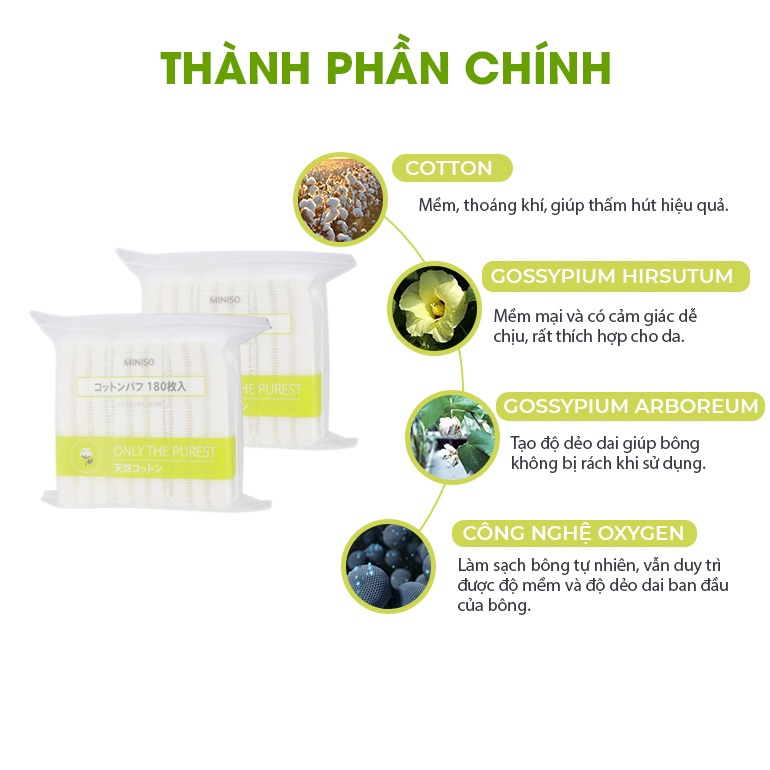 Bông tẩy trang Miniso 180 miếng - Hàng chính hãng