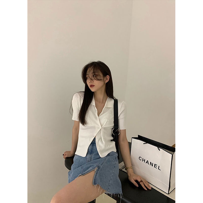 Áo thun dệt kim mỏng tay ngắn cổ Polo phong cách Hàn Quốc thời trang mùa hè hàng mới