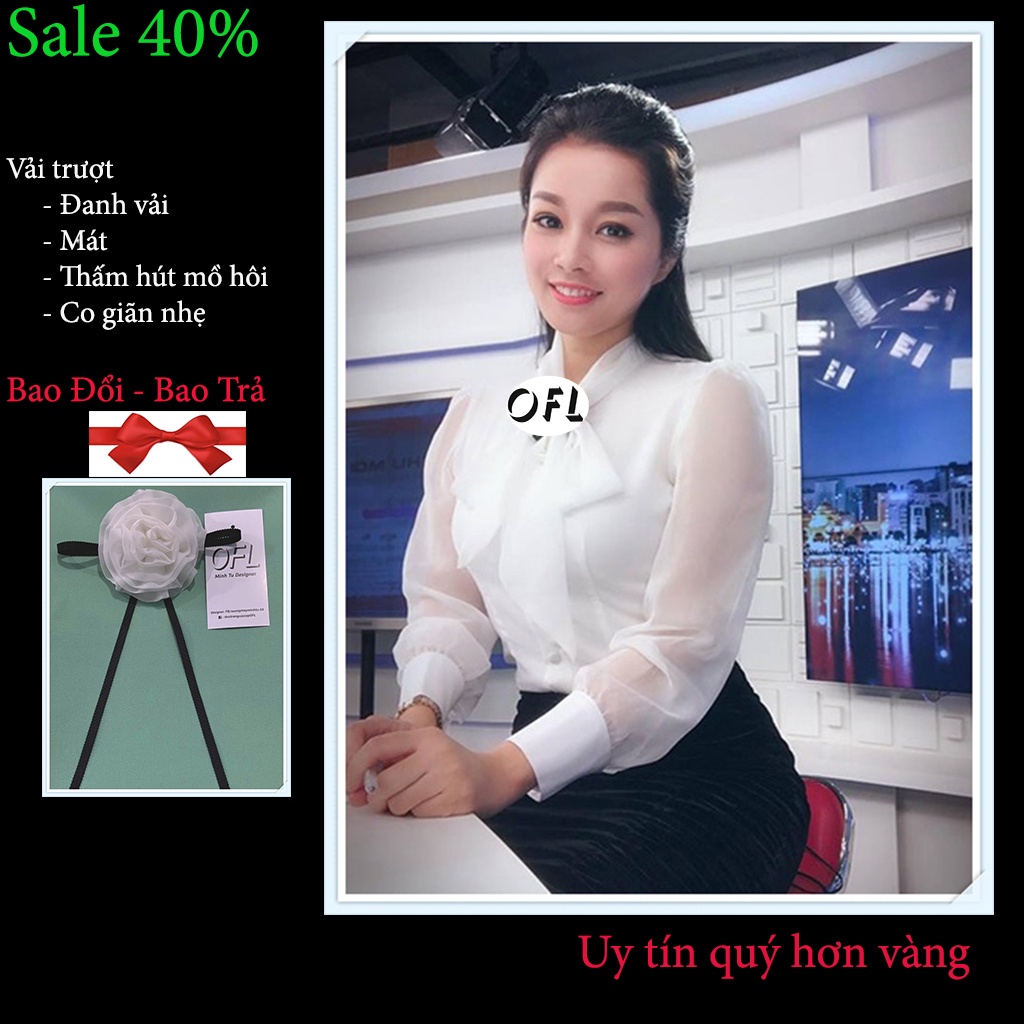Áo sơ mi nữ cổ nơ voan màu trắng phong cách công sở đi chơi A4.6