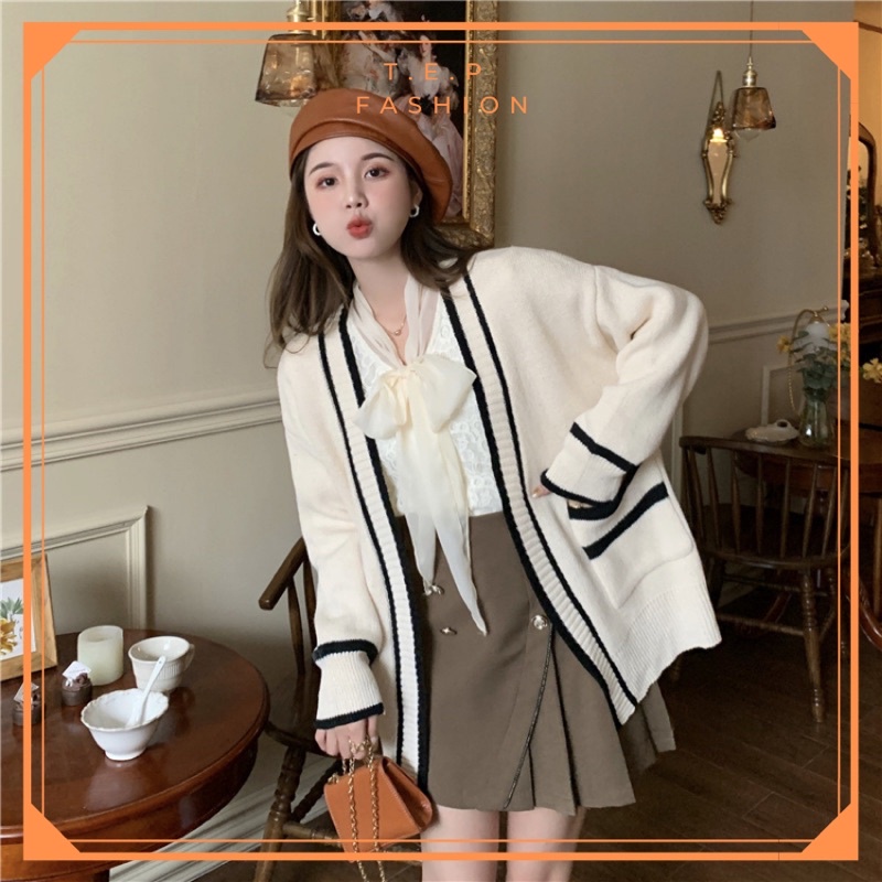 Áo Len CadiGan Nữ 2 Túi Trước Đen Trắng Phong Cách Hàn Quốc Tep Fashion - CDG001