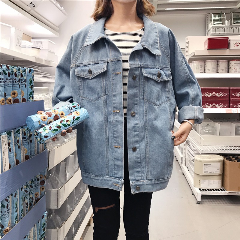 áo jean ulzzang áo khoác bò áo khoác jean jeans dài jacket dày tay dài rộng