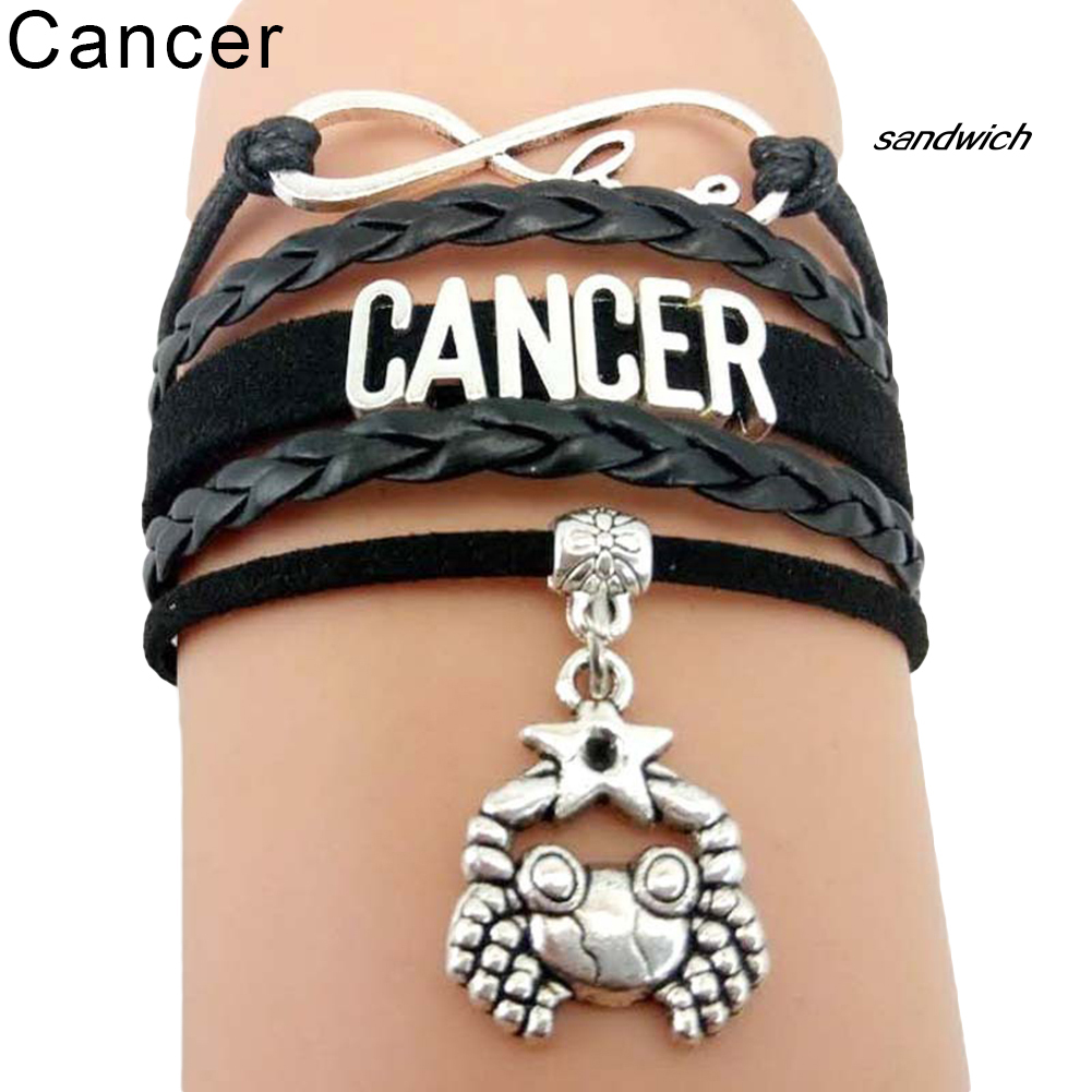 Vòng Tay Da Nhân Tạo Mặt Biểu Tượng 12 Cung Hoàng Đạo Thời Trang