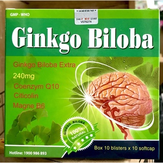 Bổ não Gingko Biloba (hộp 10 vỉ*10 ) viên giúp lưu thông máu não, giảm tình trạng rối loạn tiền đình
