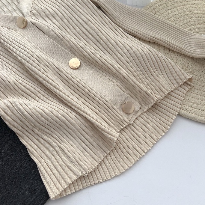 NUZIRO  Áo cardigan  dệt kim tay dài cổ chữ v màu sắc đơn giản phong cách Hàn Quốc cho nữ