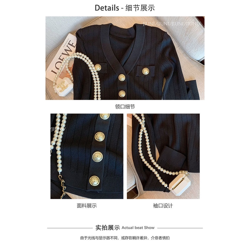 Áo Sweater Tay Dài Cài Nút Vàng Đen Cao Cấp Phong Cách Pháp Thời Trang Cho Nữ 2022