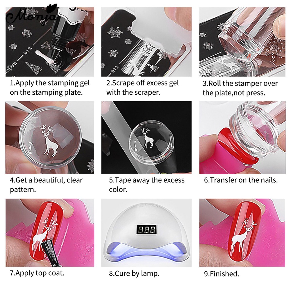 MONJA Khuôn trang trí móng tay có 12 kiểu họa tiết độc đáo tùy chọn