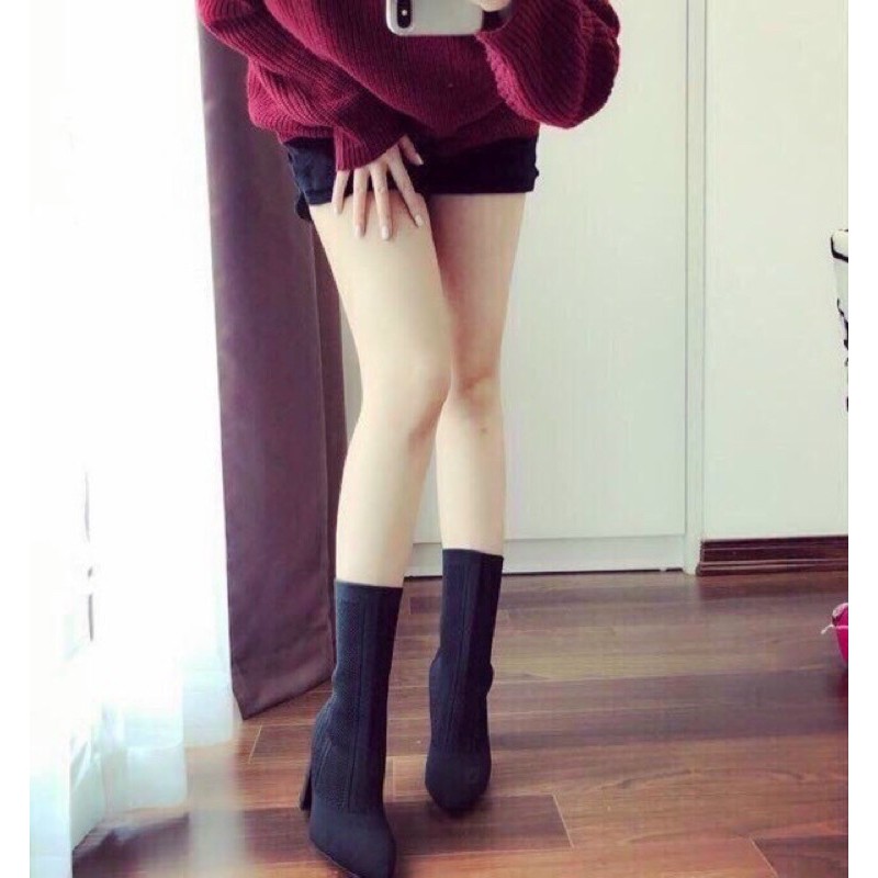 BOOT LEN DÀY VÂN SỌC Ô GÓT TRỤ 7 PHÂN SIÊU HOTTT G02 và Len lửng gót bạc
