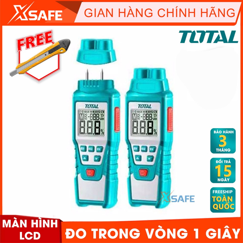 Máy đo độ ẩm gỗ TOTAL TETWM01 màn hình LCD Thiết bị đo độ ẩm gỗ cầm tay phạm vi đo từ 2 đến 70%, thời gian đáp ứng &lt;1s