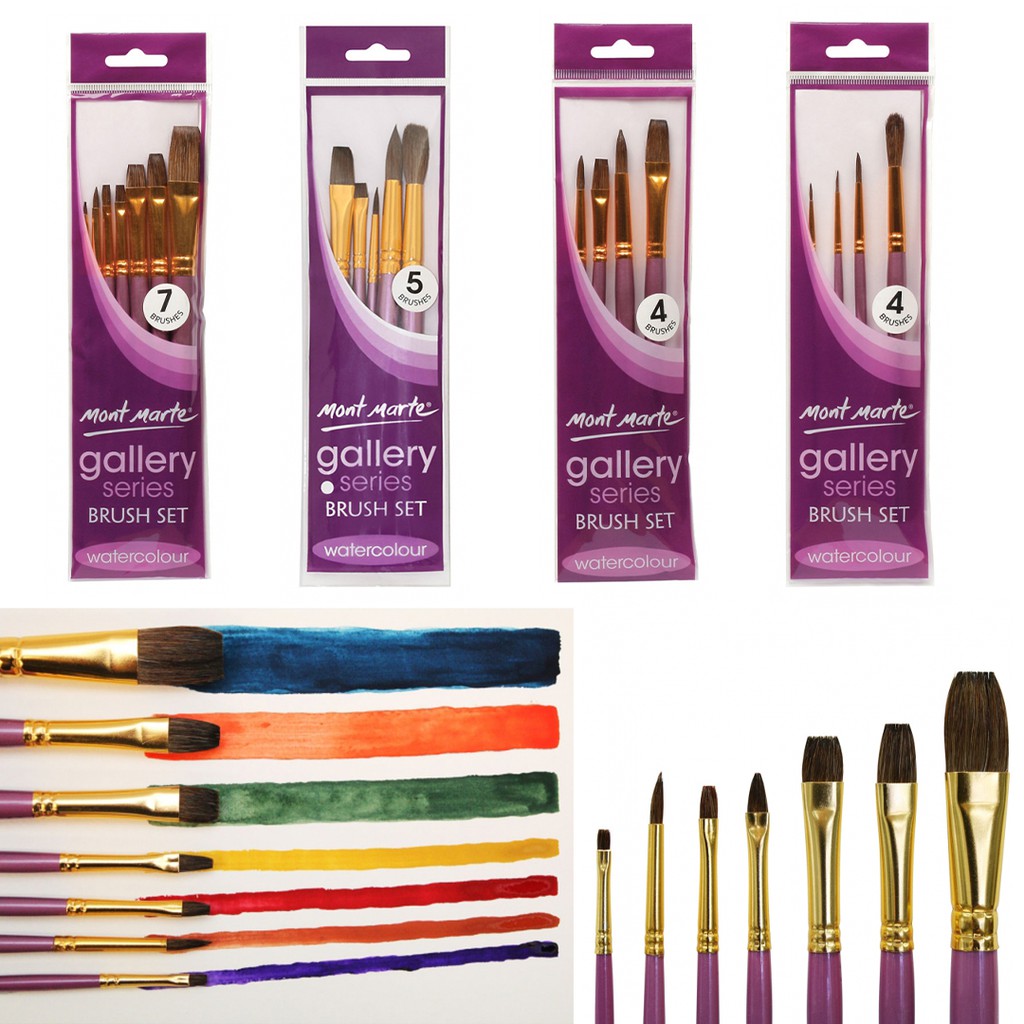 Set bộ cọ vẽ màu nước Mont Marte Gallery Brush Sets Watercolour - thân tím