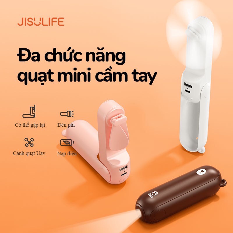 JISULIFE Quạt cầm tay tích hợp sạc dự phòng 4200mah và đèn pin chính hãng