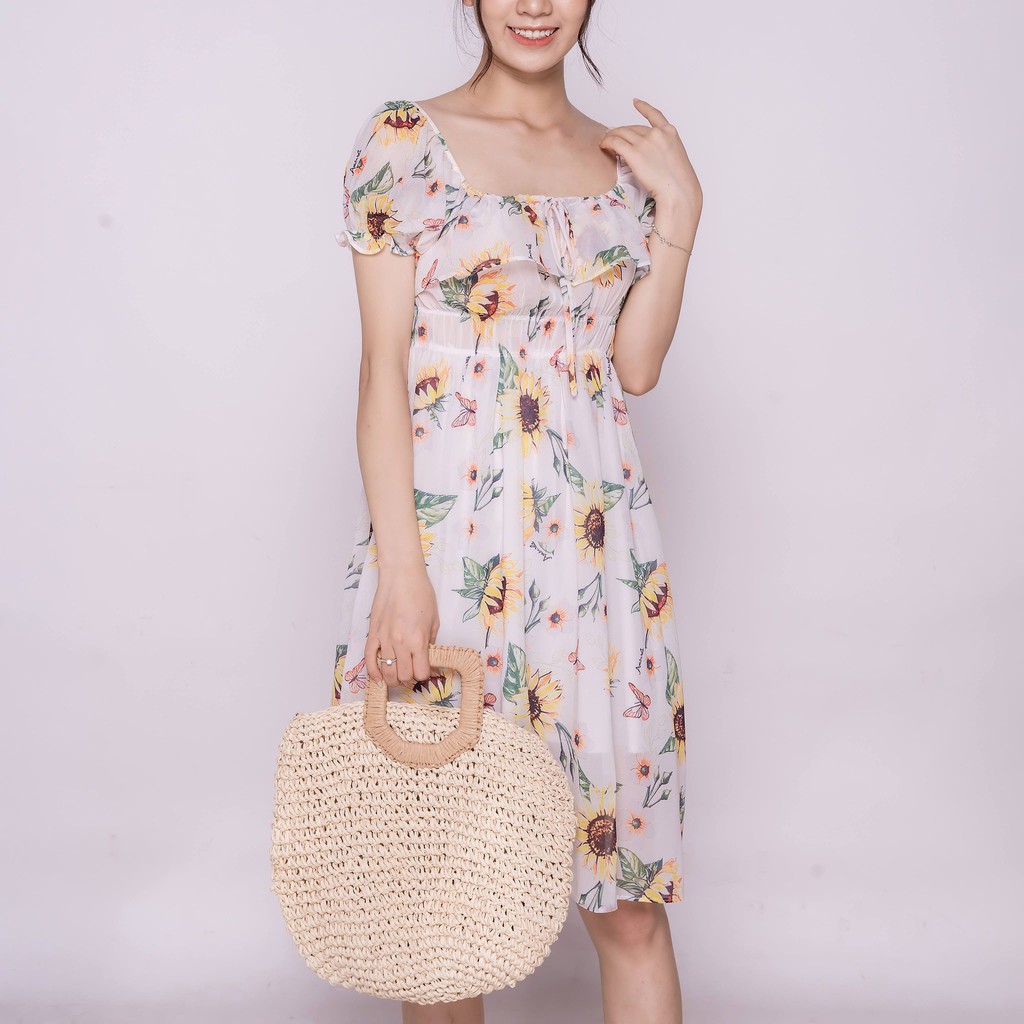 Đầm voan xòe họa tiết cúp ngực TKFASHION DK988