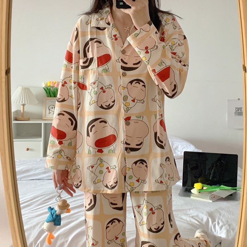 Set đồ ngủ Pyjama dài hoạ tiết hoạt hình Shinosuke