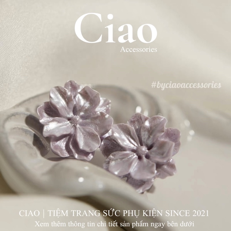 [HOẢ TỐC 1H] Khuyên tai/ Bông tai mạ bạc S925 thiết kế hoa nhũ tinh tế Rishima Ciao