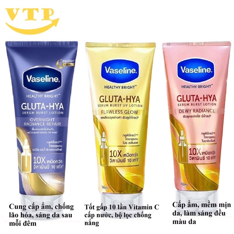 Sữa dưỡng thể Vaseline Healthy bright gluta Hua serum Burst lotion 10x thái lan