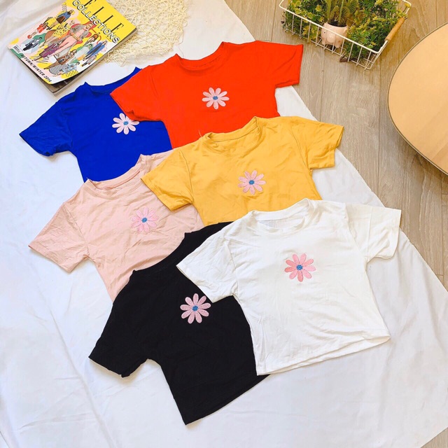 Áo Croptop Thêu Hoa Cúc Ảnh Thật