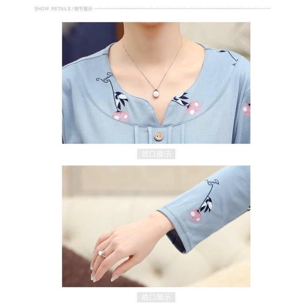 Bộ đồ ngủ tay dài thời trang cho phụ nữ trung niên