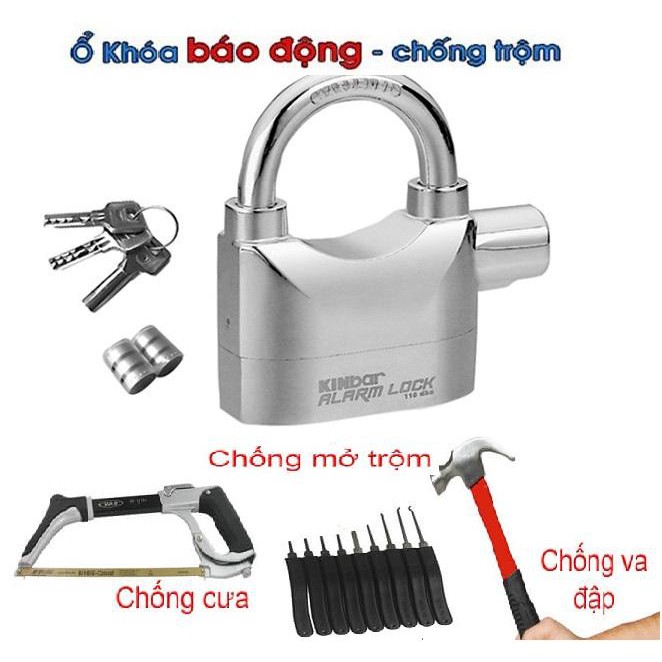 Ổ Khóa chống trộm Kinbar - Có Còi Báo Động, Chống Cắt, Phát Ra Âm Thanh Cực Lớn để chống Trộm, Bảo Vệ Nhà Cửa, Xe Máy