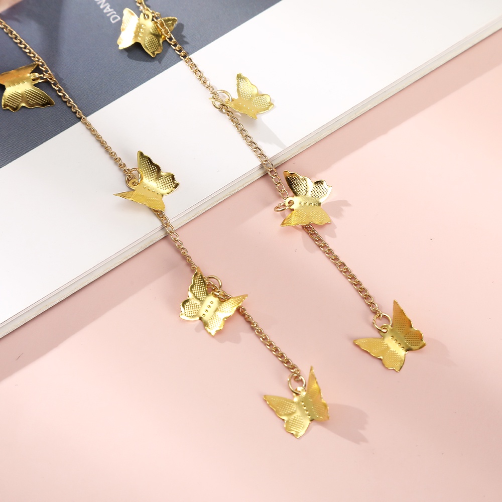 Kẹp tóc HAIMEIKANG chuỗi dây dài trang trí bươm bướm đính đá phong cách đơn giản thời trang