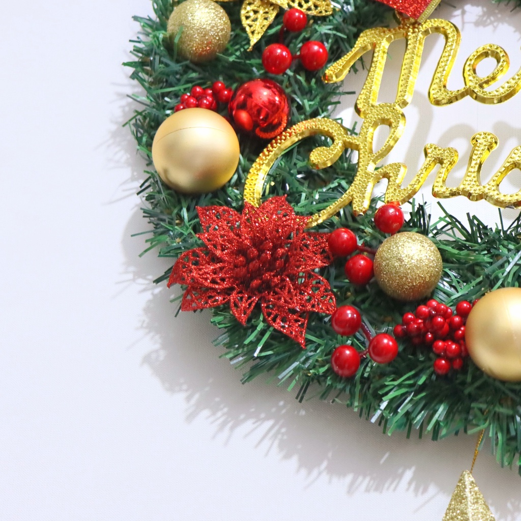 Vòng nguyệt quế vòng hoa noel mẫu D17 30CM (tặng kèm đèn)  trang trí giáng sinh, cây thông