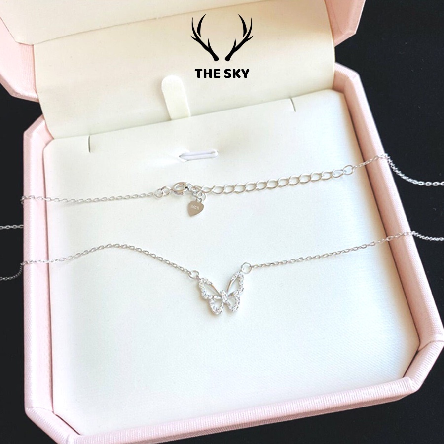 Dây Chuyền Bạc DC1019 Sợi Mảnh Kèm Mặt Hồ Điệp đính đá sang trọng hot Trend