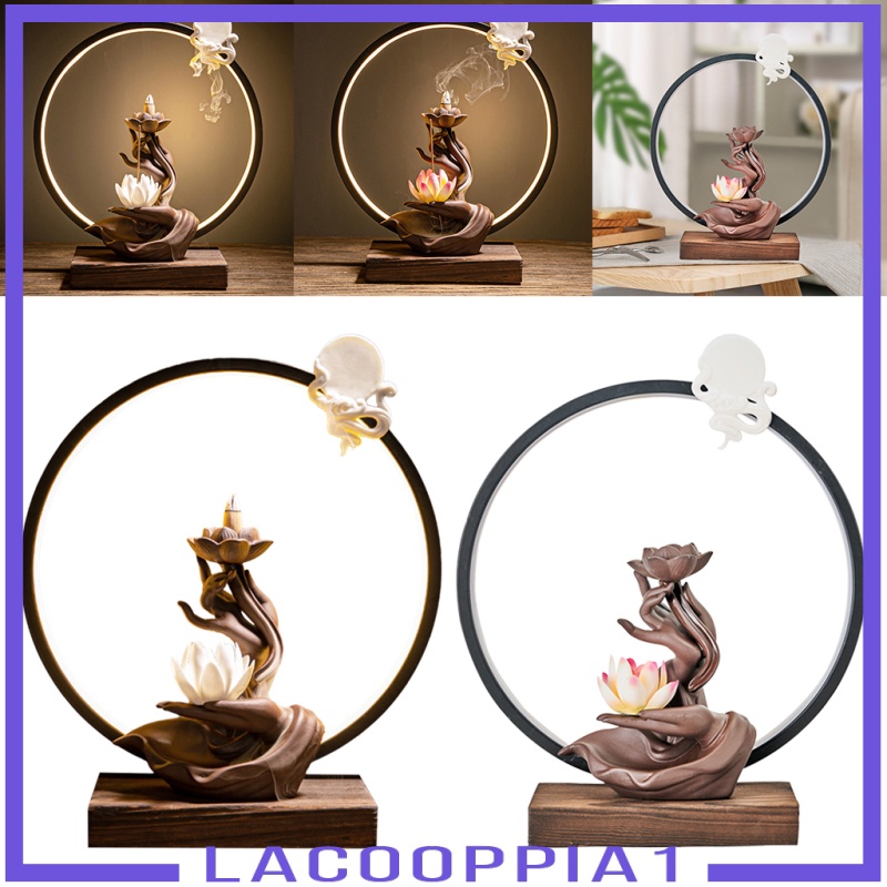 [LACOOPPIA1] Ceramic Backflow Waterfall Incense Burner LED Light