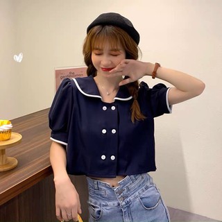 Áo kiểu croptop phối nút