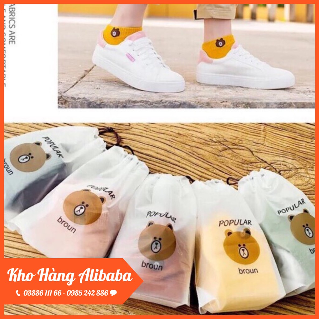 Set 10 Đôi Tất Gấu Kèm Túi Rút Brown Siêu Hot 2019