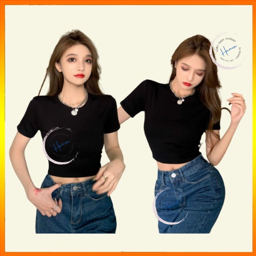 Áo Croptop Nữ Tay Ngắn Chất Cotton 100% Cao Cấp Dáng Ôm Kiểu Dáng Basic Hàn Quốc Hanva