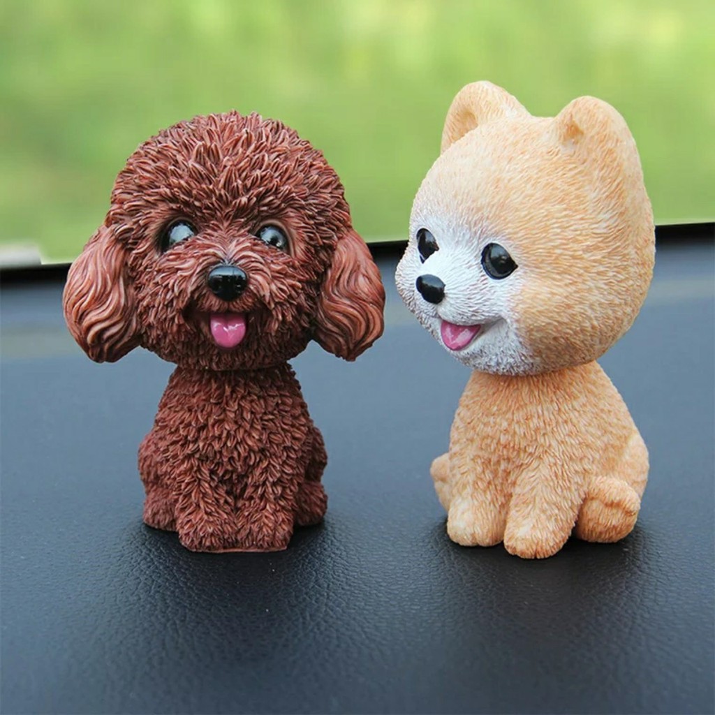 Tượng chó Poodle, heo thiên thần, heo may mắ, kỳ lân xinh xắn lắc lư đầu để taplo xe ô tô, bàn làm việc