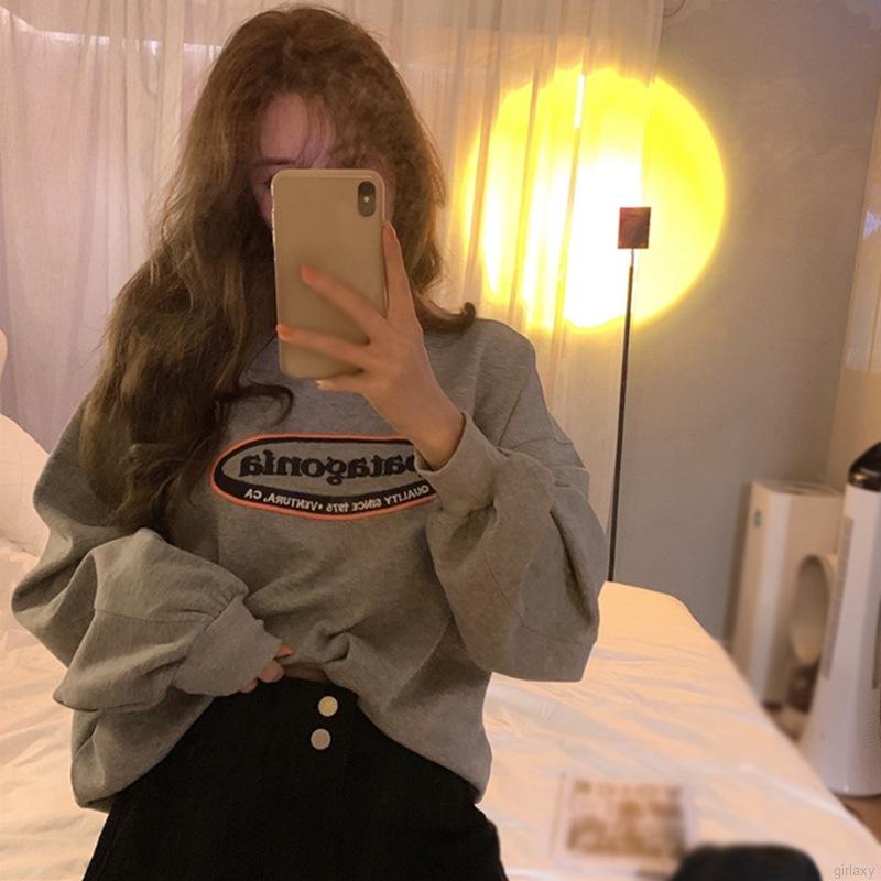 Áo Sweater Tay Dài Cổ Tròn In Chữ Phong Cách Retro Hàn Quốc Cho Nữ