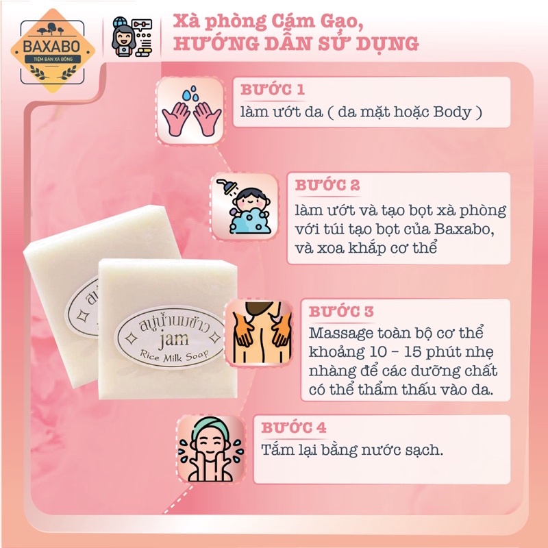 XÀ PHÒNG CÁM GẠO THÁI LAN JAM RICE MILK SOAP - XÀ PHÒNG TRẮNG DA DƯỠNG ẪM - XÀ BÔNG CỤC NỘI ĐỊA THÁI LAN - 65GR - BAXABO | BigBuy360 - bigbuy360.vn