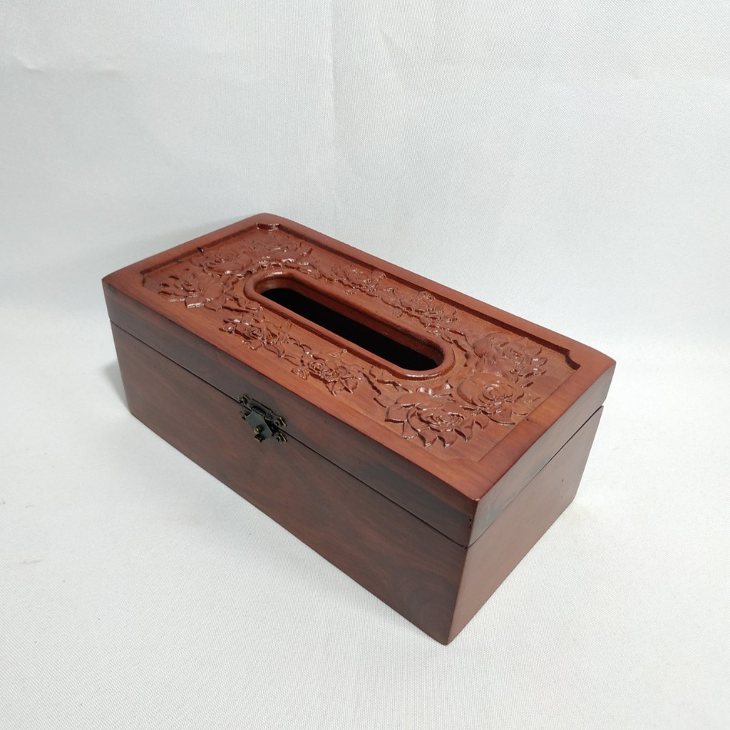 Hộp Đựng Giấy Ăn GỖ HƯƠNG Chạm Khắc Hoa Hồng Leo Có Viền( LOẠI TO - ẢNH THẬT)