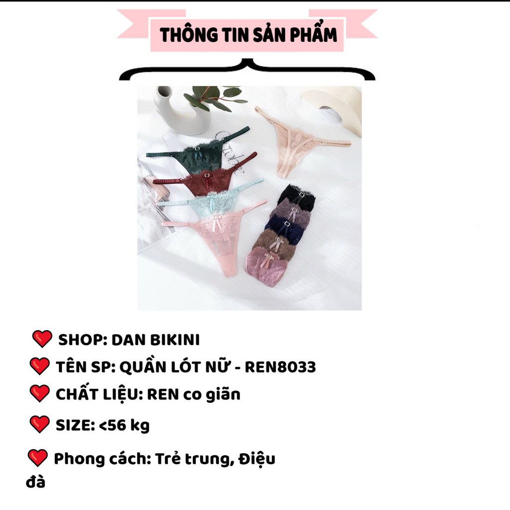 Quần Lót Lọt Khe Sexy - Quần Lót Ren Lọt Khe chun hông phối nơ điệu đà quyến rũ mã Ren8033