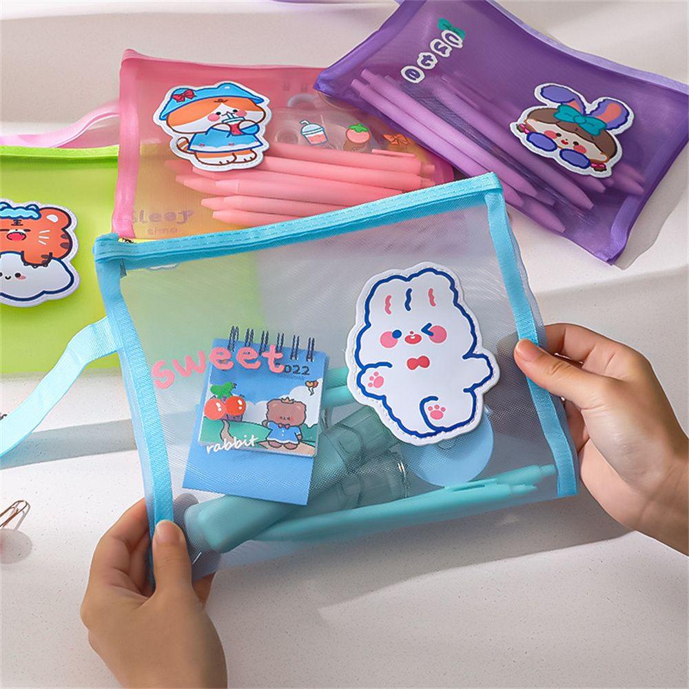 Túi Đựng Bút Dạng Lưới Trong Suốt Hình Thỏ Dễ Thương